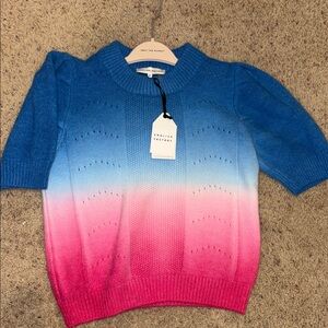 English Factory Ombre Knit Short Sleeve Sweater in Blue and Pink